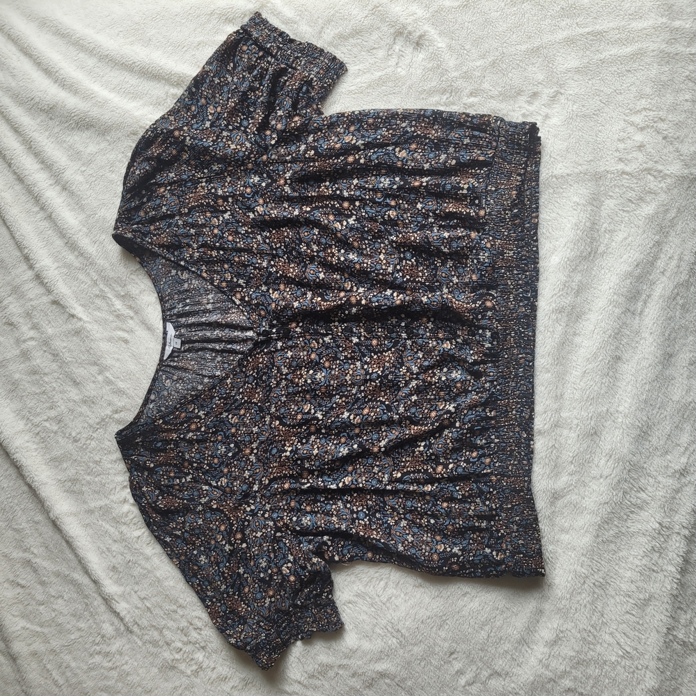 Reitmans Blue and Brown Blouse Elegant Top